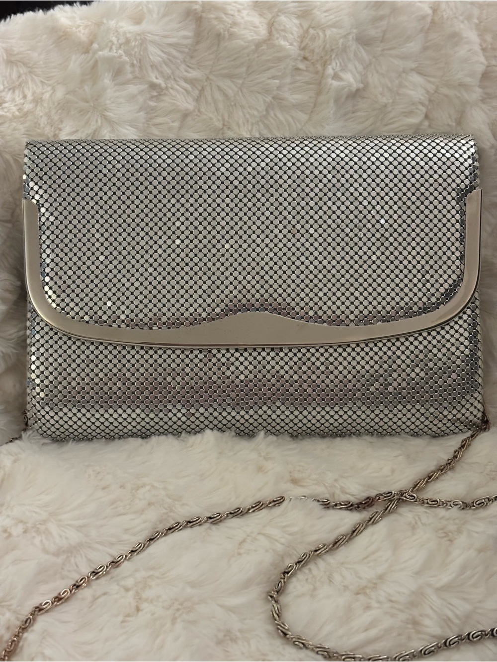 Vintage Carolyne Barton Silver Mesh Evening Clutch Shoulder Bag Chain Strap